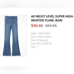American Eagle Outfitter’s~Super High-Waisted Flare Jean in Size 8 Regular.